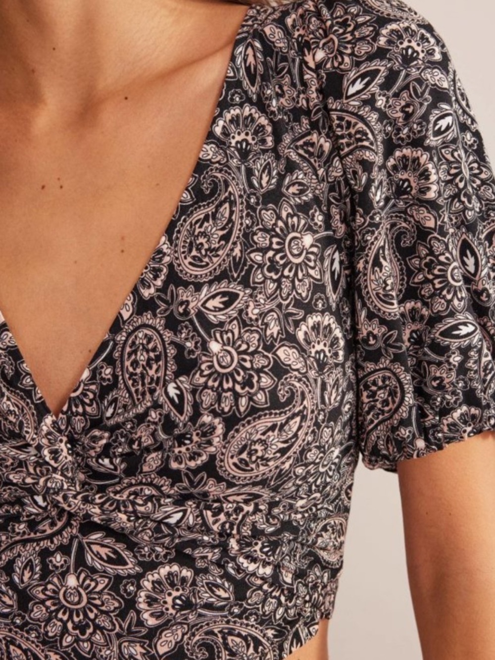 Boden Faux Wrap Crop Top Size 12 Black